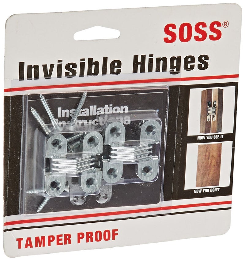 SOSS Door Hardware - 103CUS26D Mortise Mount Invisible Hinges with 4 Holes, Zinc, Satin Chrome Finish, 1-1/2"" Leaf Height, 1/2"" Leaf Width, 19/32"" Leaf Thickness, 6 x 1"" Screw Size (1 Pair)
